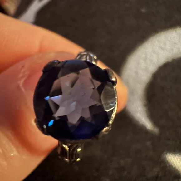 BLUE CZ SILVER COCKTAIL RING SZ 7 - Picture 11 of 12